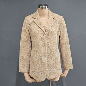 LAFAYETTE 148 NY Beige Tan Twisted Crochet Semi Transparent Blazer Jacket Sz 6